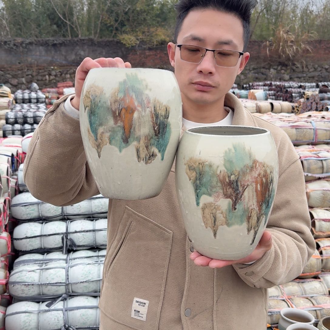 紫砂花盆口14高21（工艺品蛋壳两个