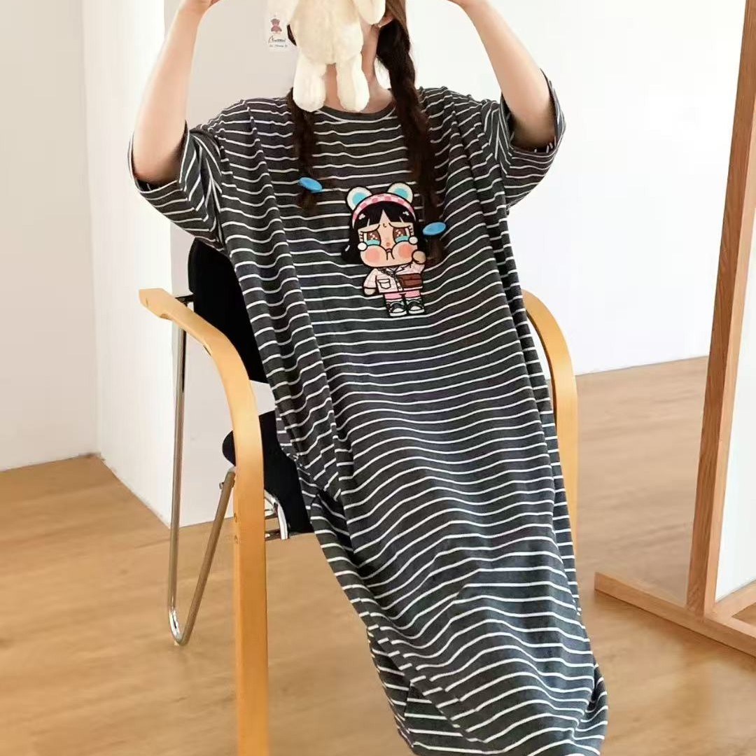 【欢姐精选】夏夕草半袖睡裙休闲可爱外穿家居睡裙