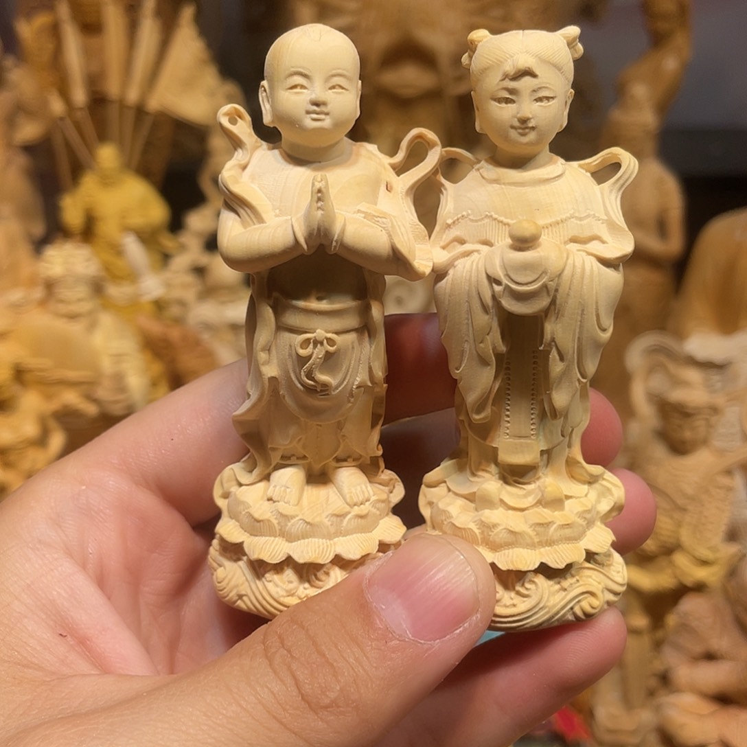 黄杨木小瑕金童玉女