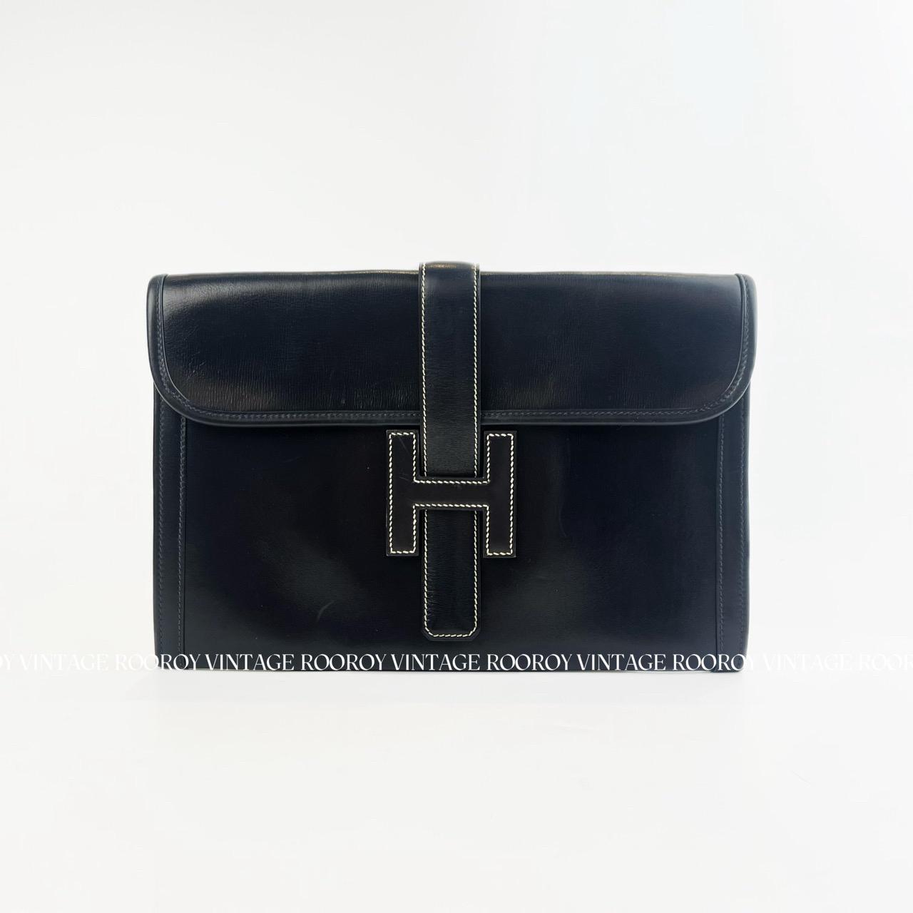95新 Hermes/爱马仕 Jige Elan 29 印度蓝 76 box皮手包/6468
