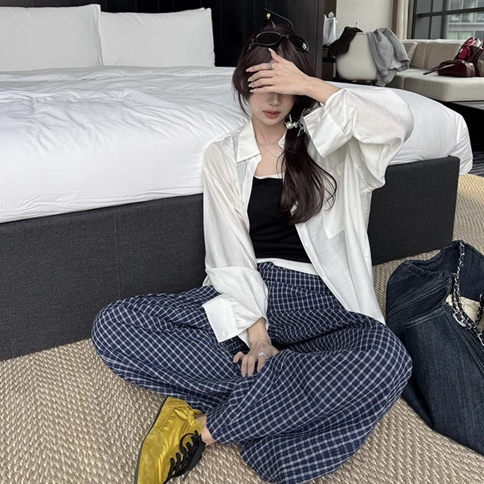 【现货有运险】加绒加厚格子裤子女秋冬仿羊羔绒小个子直筒家居裤