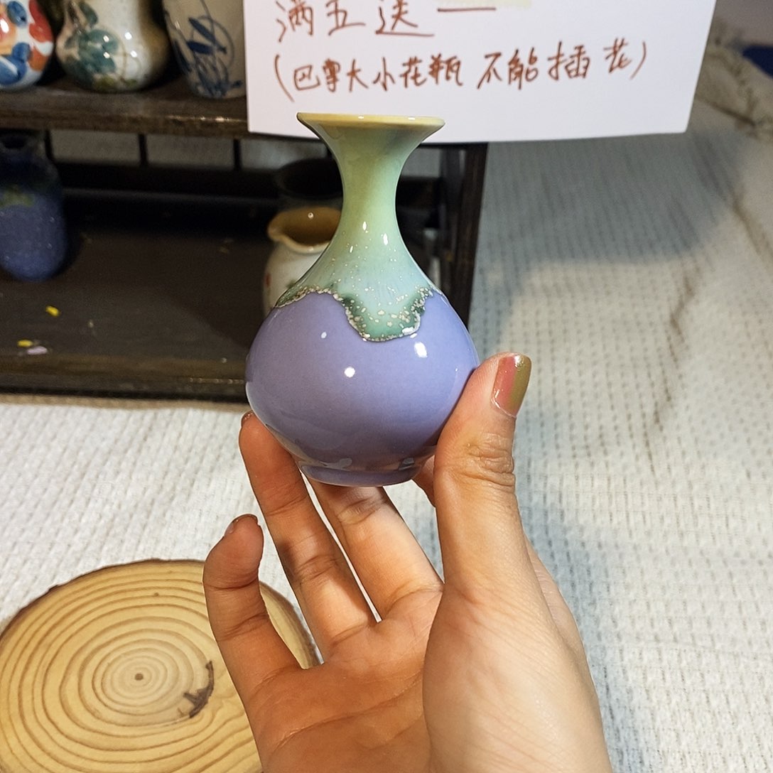 摆件巴掌大不插花景德镇高温陶瓷小花器