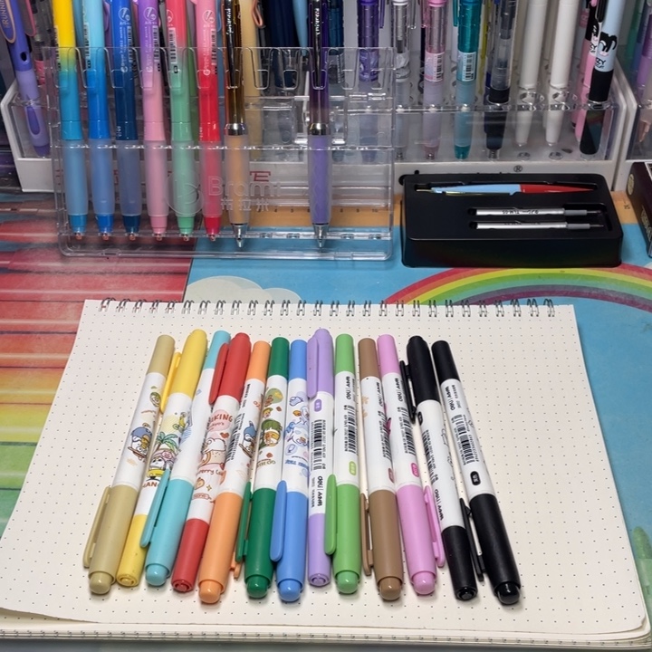 得力水性双头勾线笔12色13支