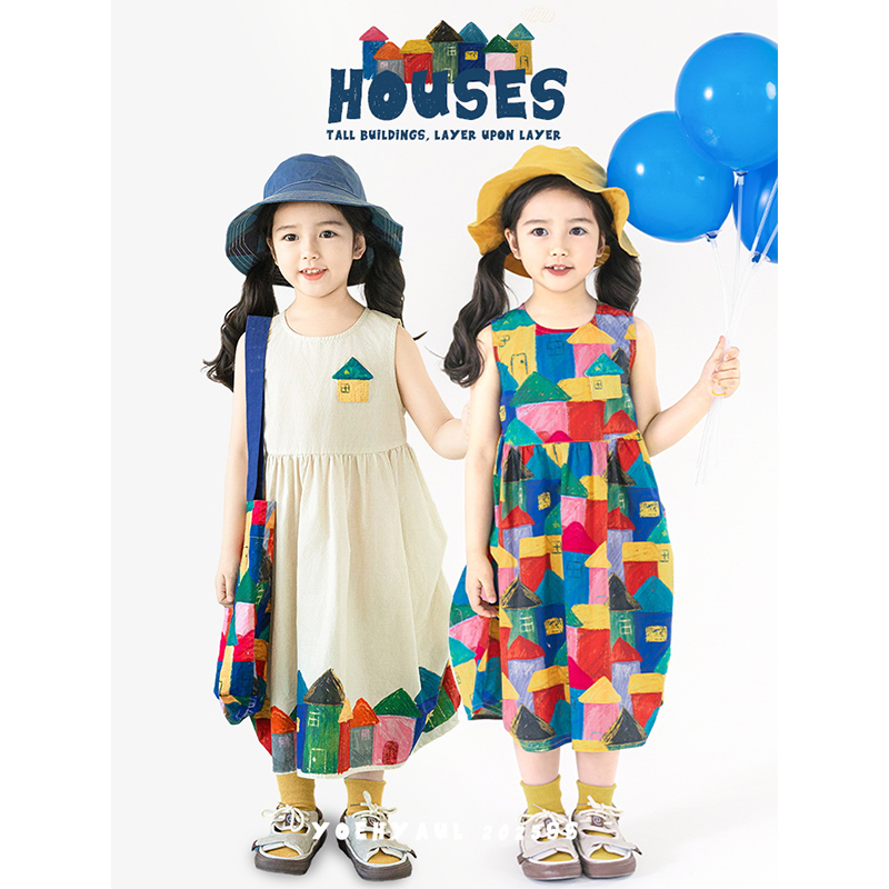 YOEHYAUL/幼悠【油画小镇】夏肆波下洋气复古 连衣裙X5298 X5298-1