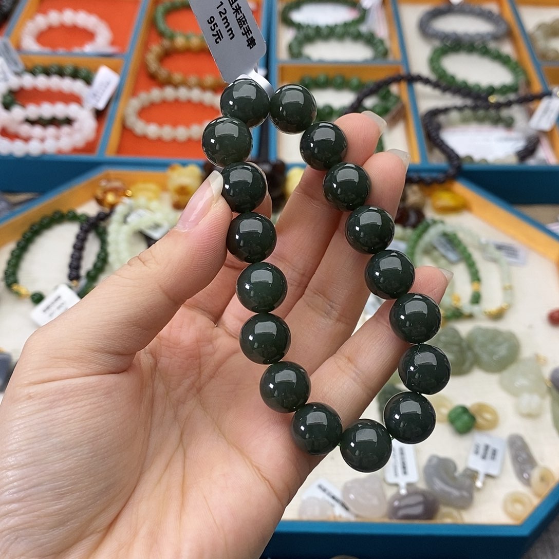 和田玉未镶嵌颈饰w11且末蓝12mm