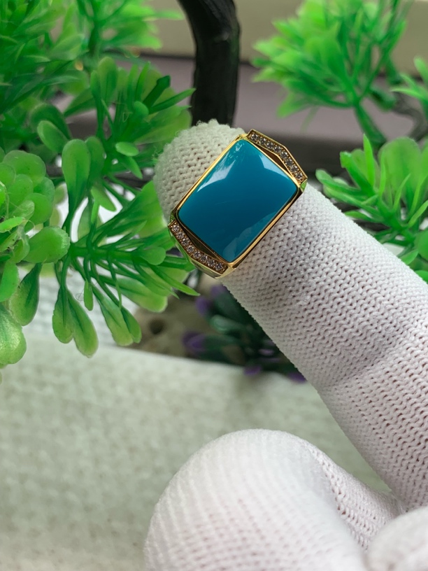 湖北原矿绿松石高瓷蓝戒指