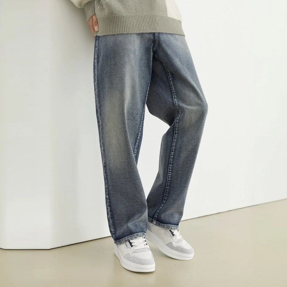 【鸟】美式复古男装水洗蓝色男春秋季新款直筒牛仔裤P51-H3-4