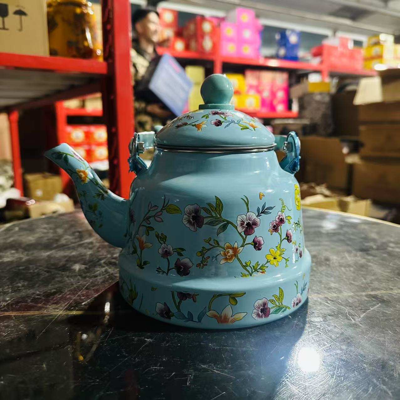 新疆包邮 【1.7升蓝碎花古钟壶 】