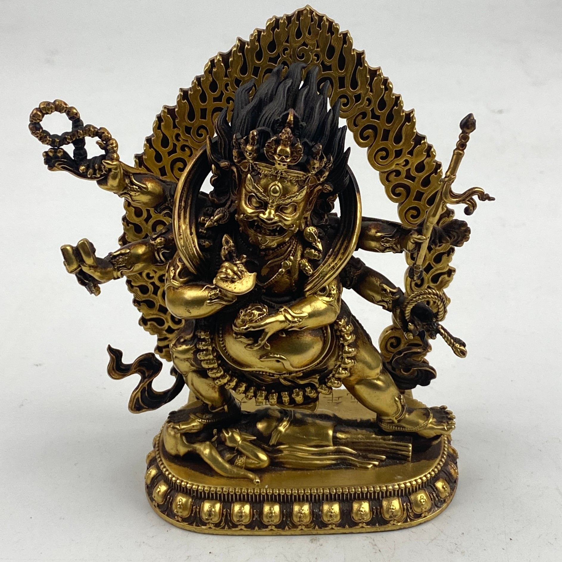ZBM19世纪前期铜鎏金六臂大黑天财神站像113mm620gZBM251230007