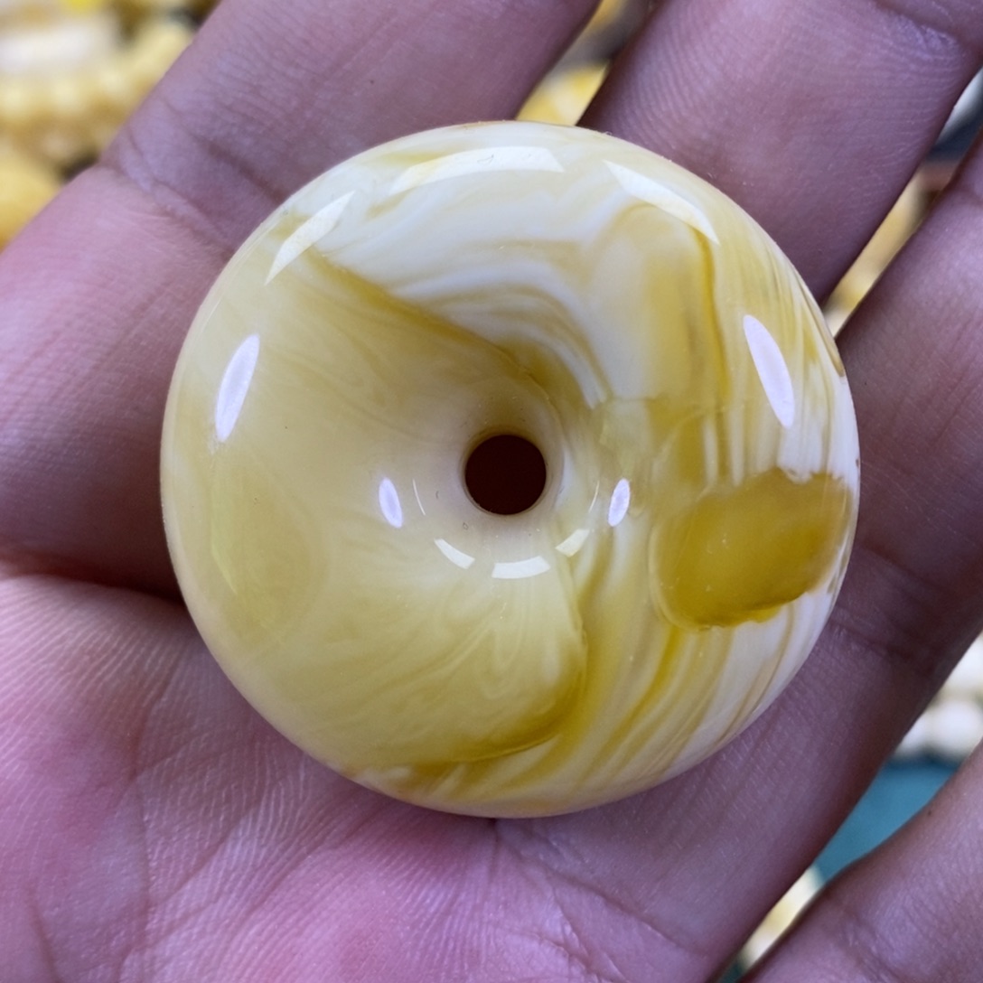 琥珀裸石未镶嵌金瓷白拉丝平安扣吊坠