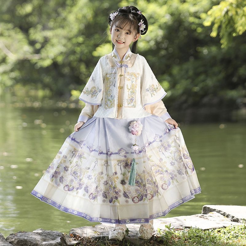 CZJ001【晴紫】儿童汉服女童汉服古风套装超仙公主长裙古装襦裙飘逸