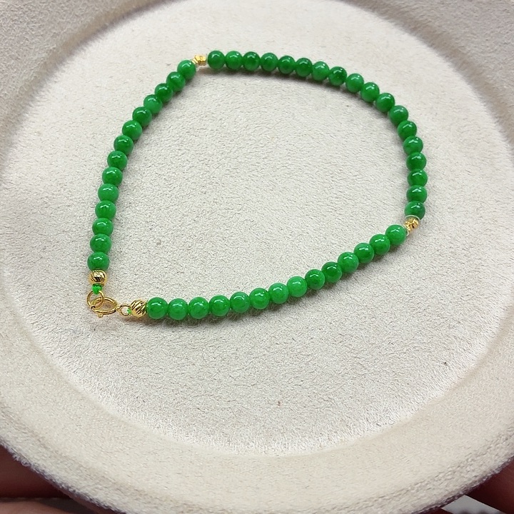 翡翠18K金镶嵌手链天然缅甸翡翠A货卡3.7