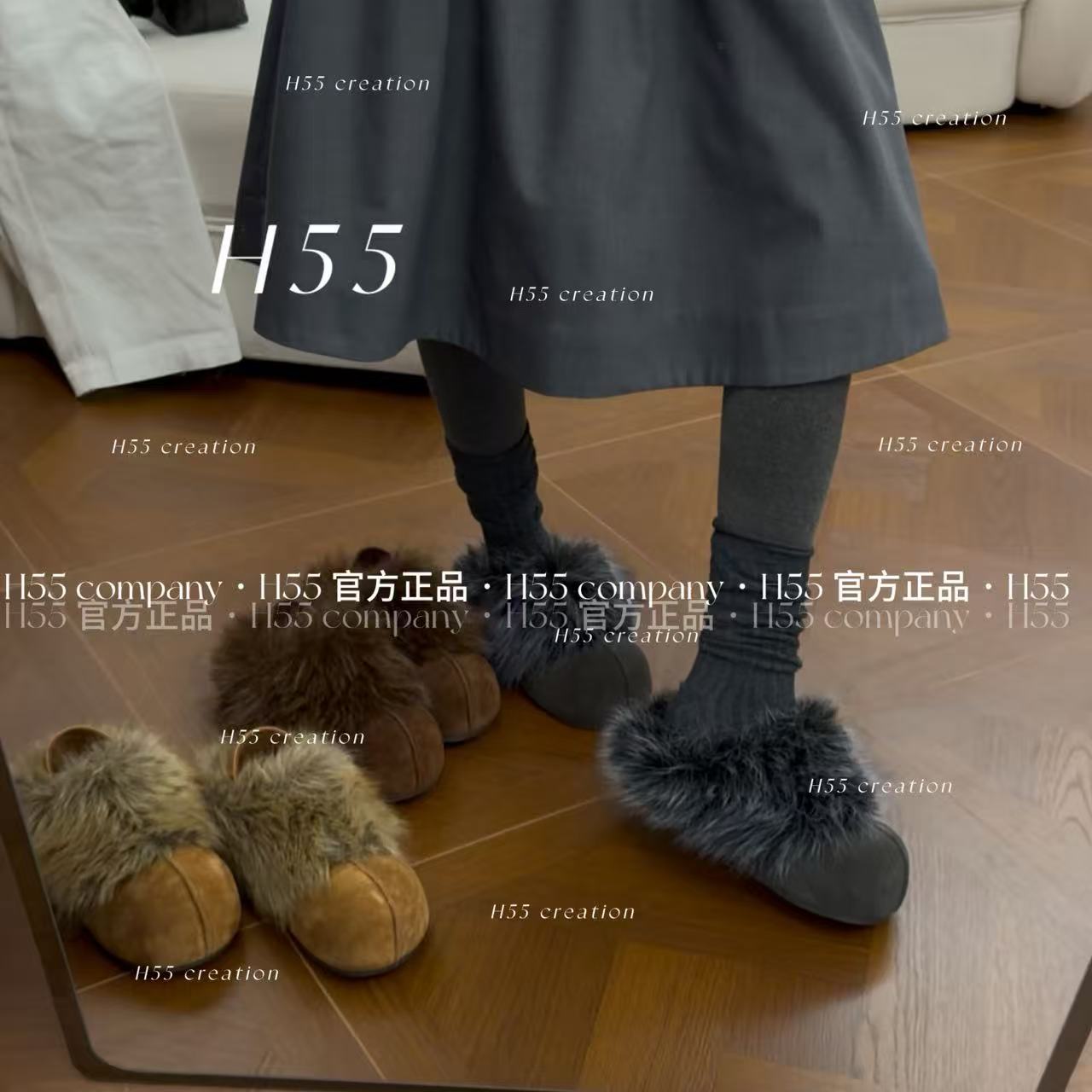 【马哥同款】H55女鞋穿皮草的泡泡糖勃肯鞋5cm25-3119-5