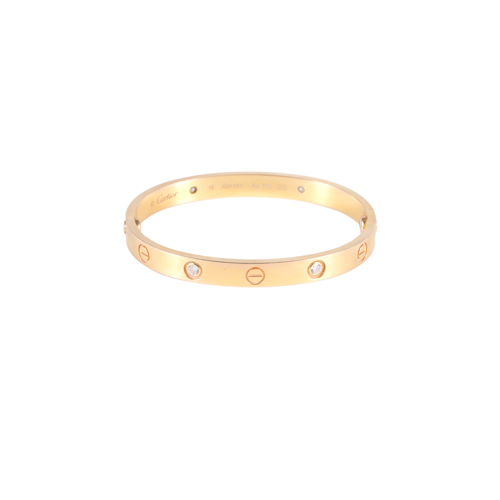 95新 Cartier/卡地亚 小花攀攀LOVE 四钻手镯 18K玫瑰金 16号 