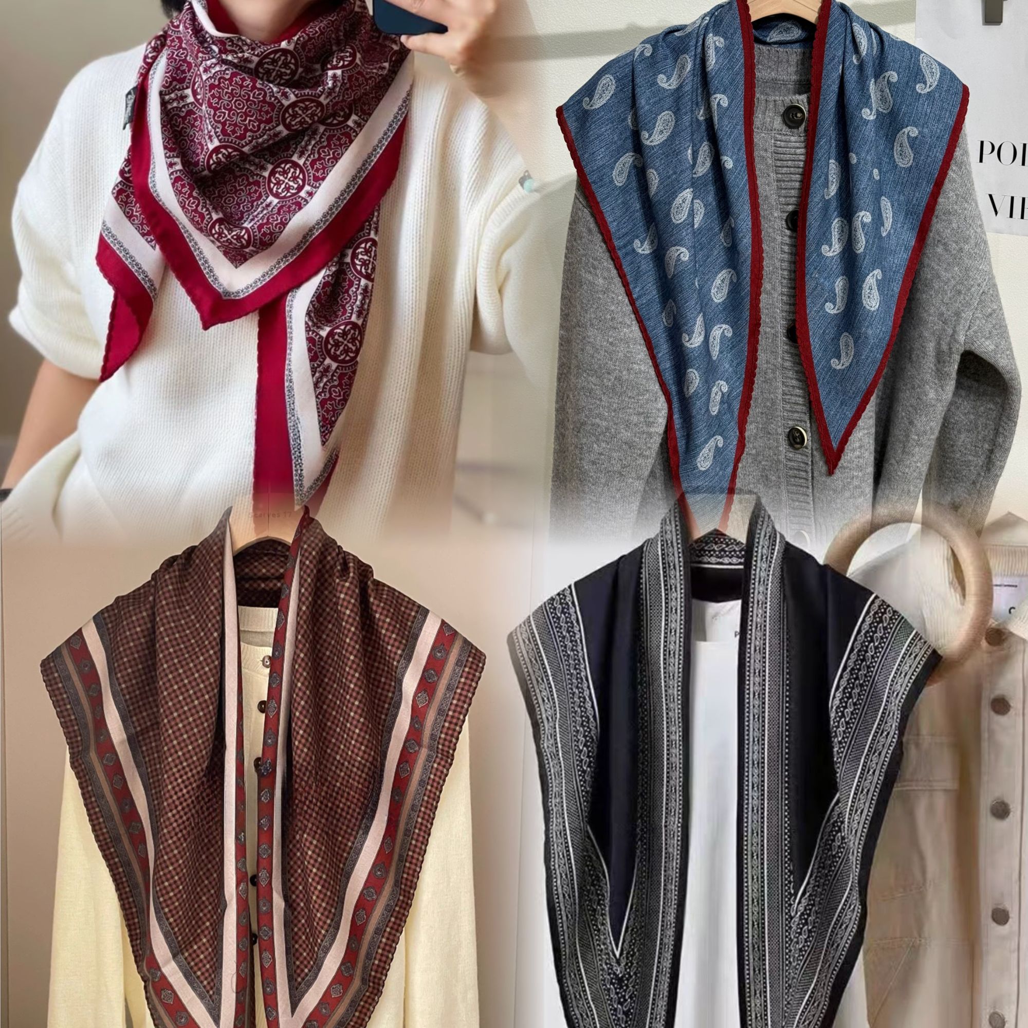 澳洲羊毛三角巾双面冬季女士百搭145*65时尚气质围巾披肩合集