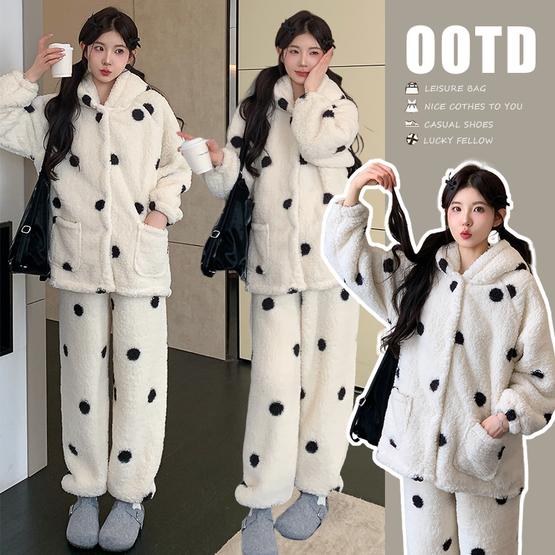 2025秋冬新款韩版宽松加厚珊瑚绒可外穿孕妇家居服套装两件套女士