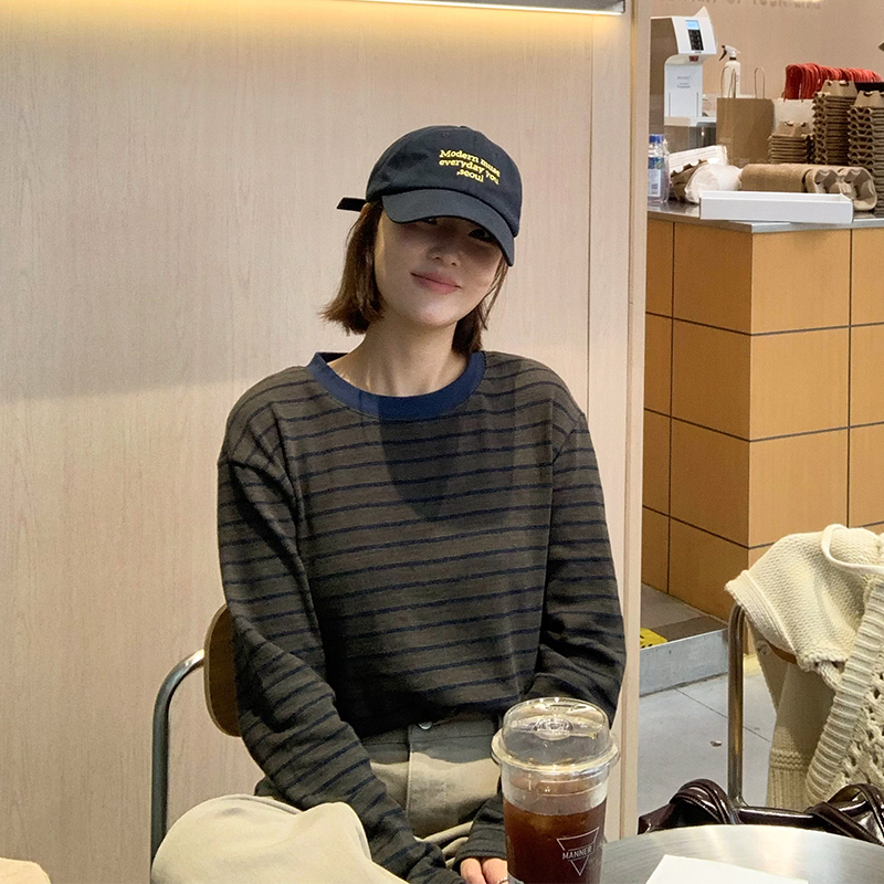 【金恩慧欧尼Hi mood】圆领复古撞色条纹松弛感打底衫