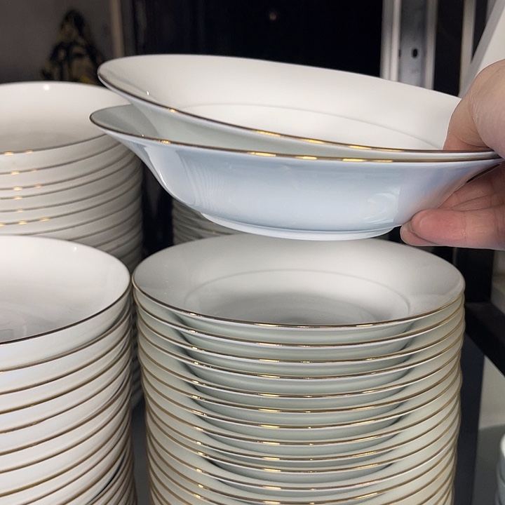 瓷片金边韩汤盘两个，包邮