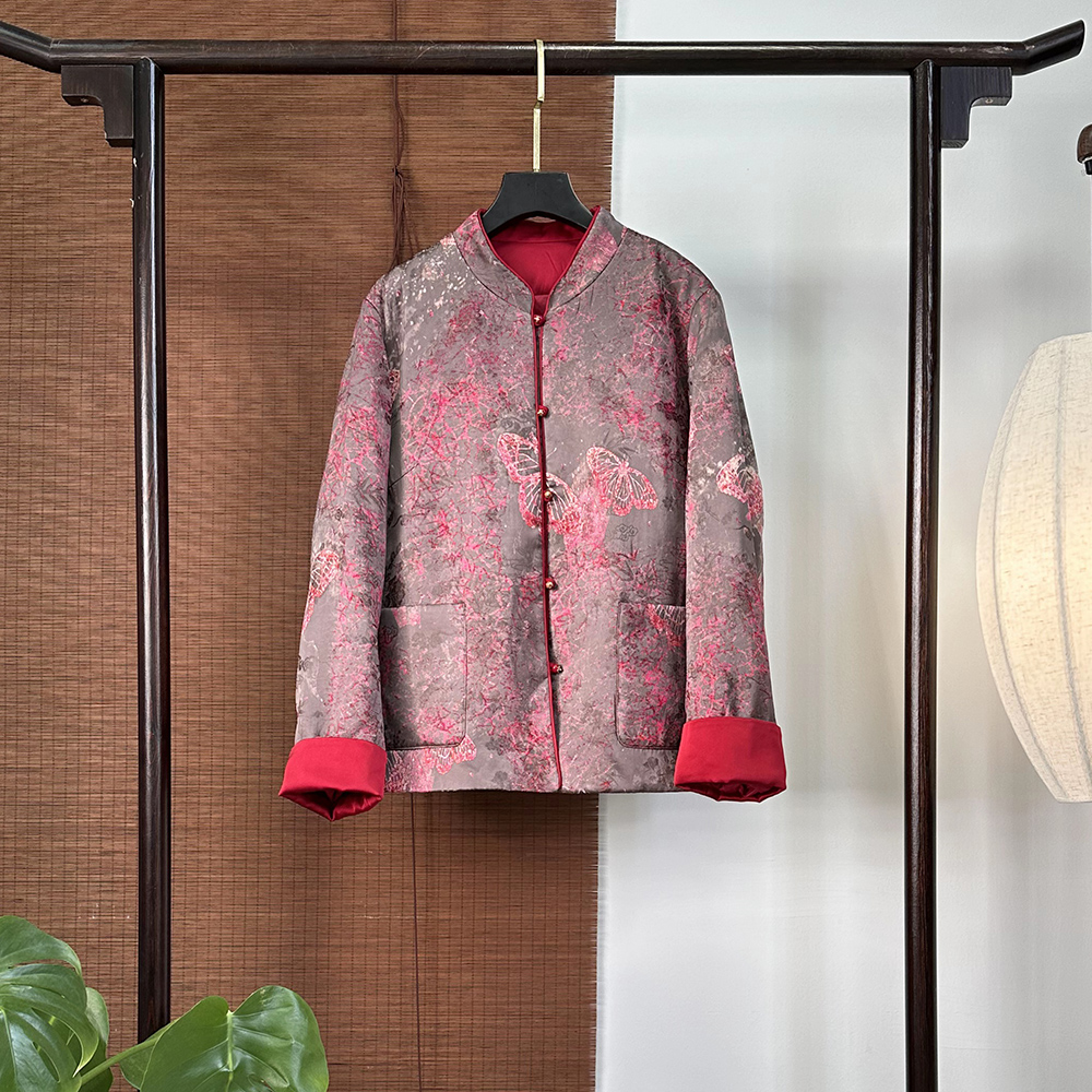 【6719】粉蝶 花色棉服 新中式夹棉棉服