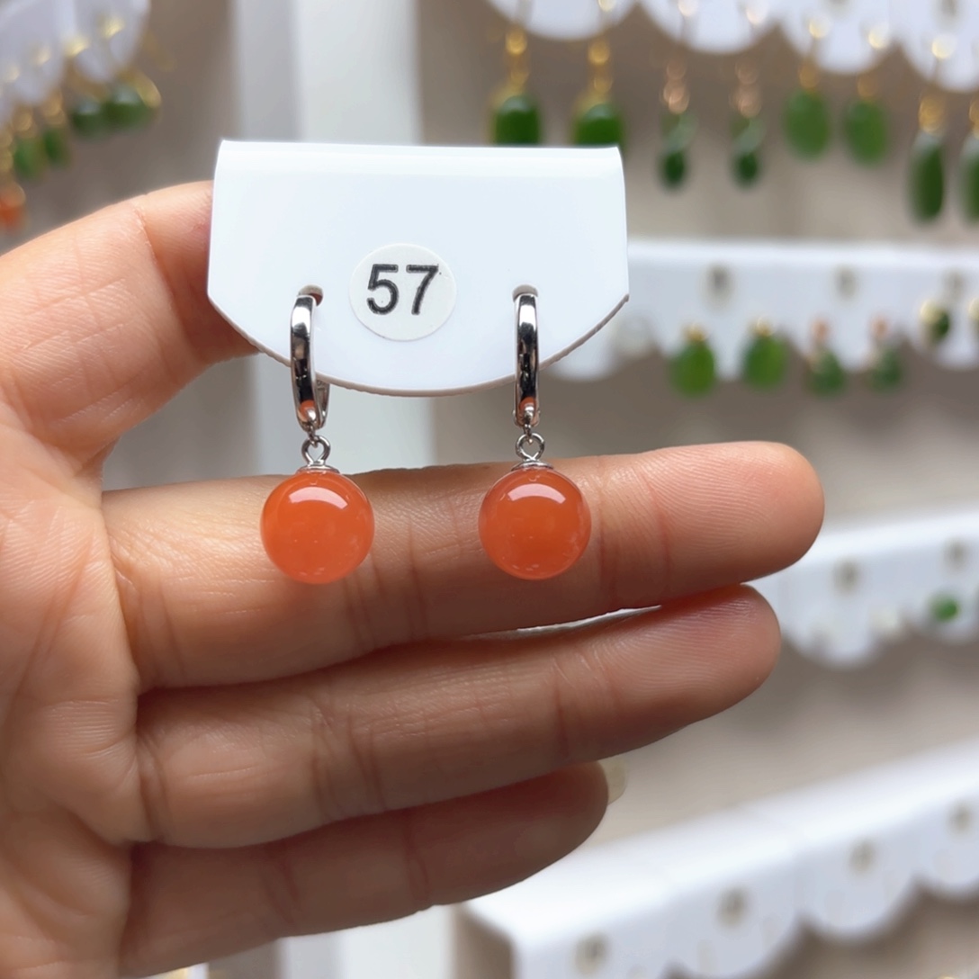 南红玛瑙耳饰银S925镶嵌