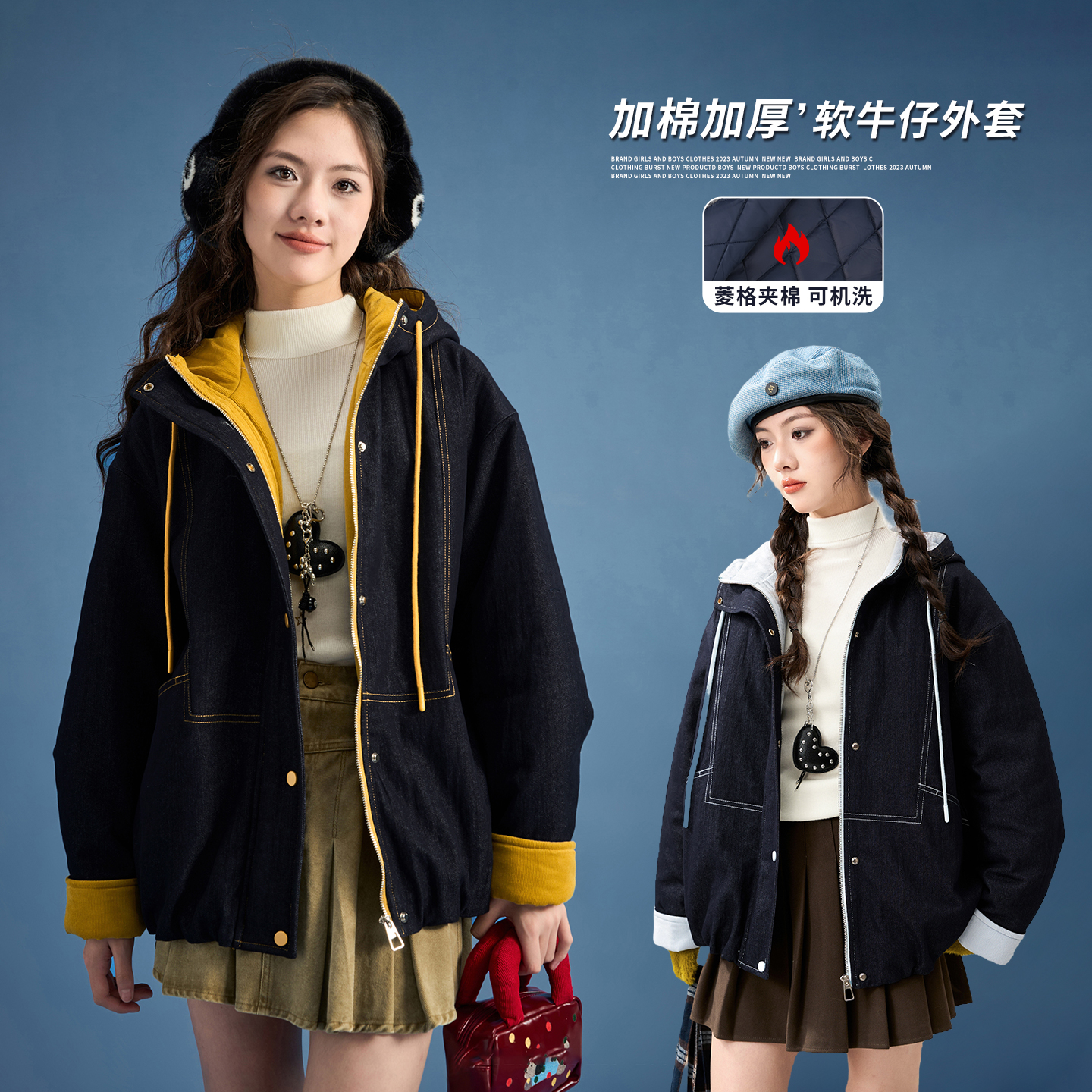 【加棉加厚】女童牛仔外套棉服外套保暖2025大童棉衣连帽夹棉上衣