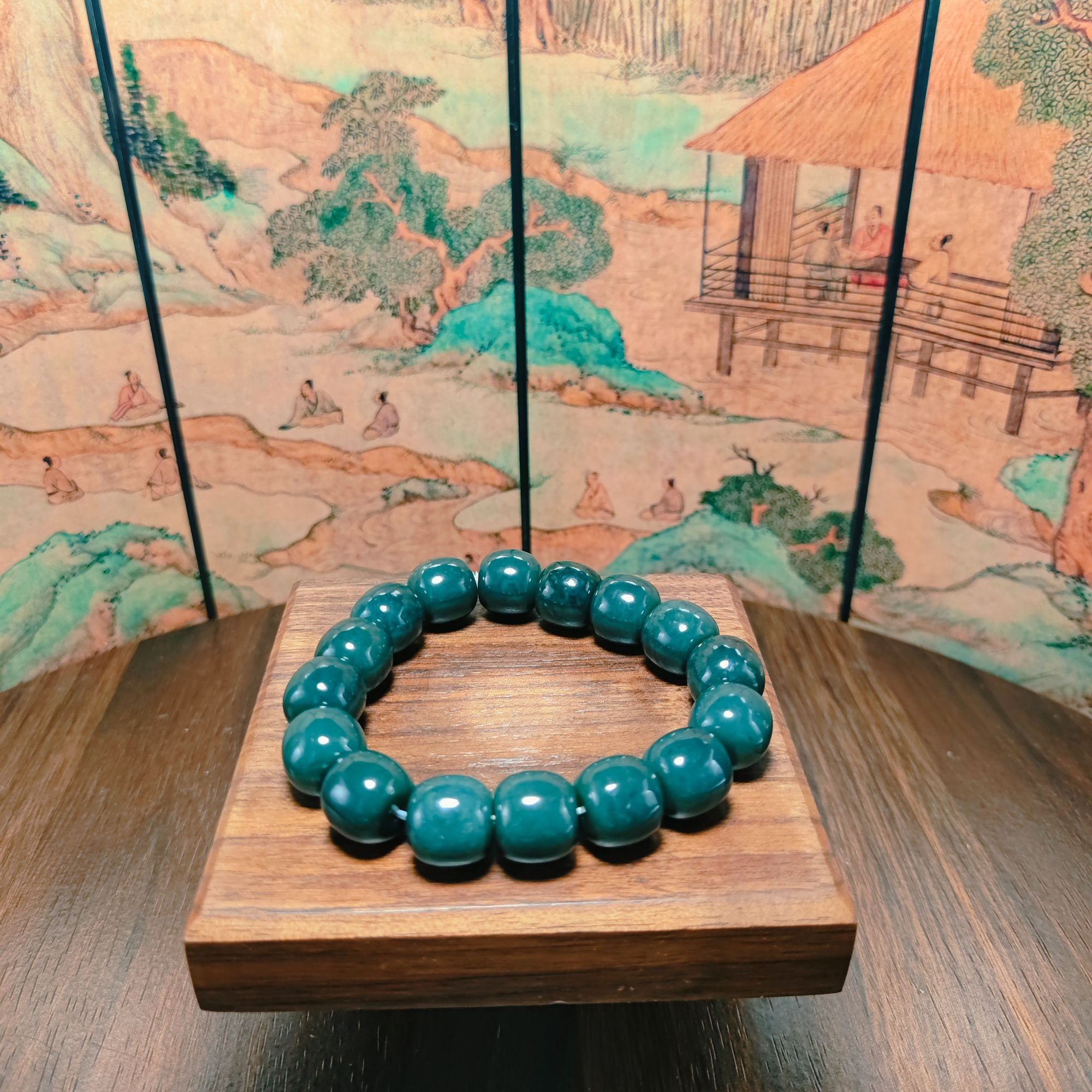 X和田玉青花桶珠手串（卡14）0908