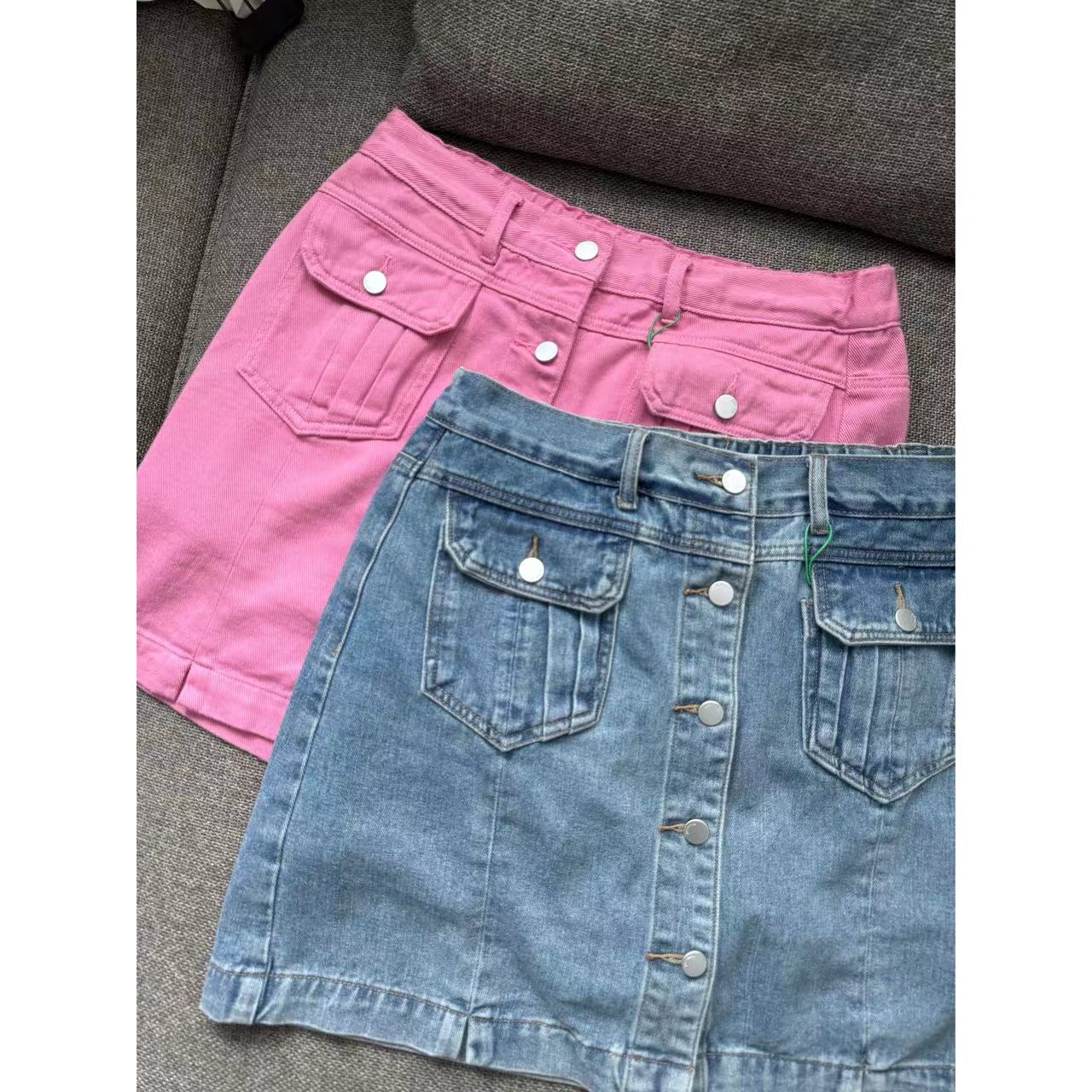 晶咕佳佳【夏日彩糖】显瘦半身裙单排多扣A字牛仔半身裙高腰夏季