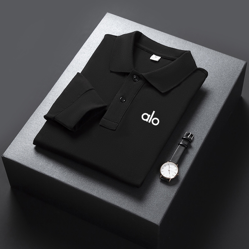 alo春秋新款长袖polo衫新疆棉男士商务休闲翻领t恤加肥加大码男装