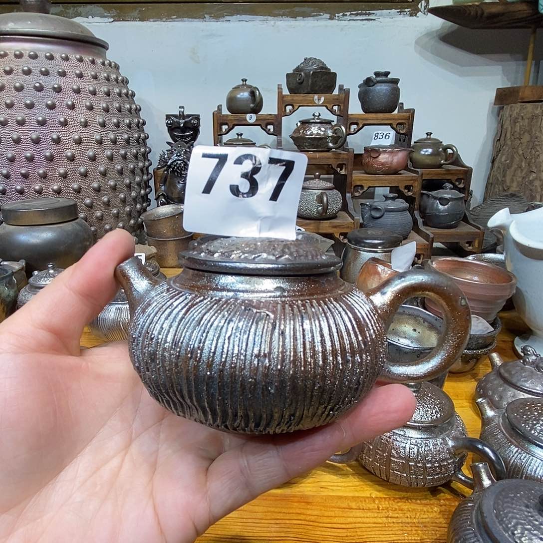 高温柴烧陶泥金壶