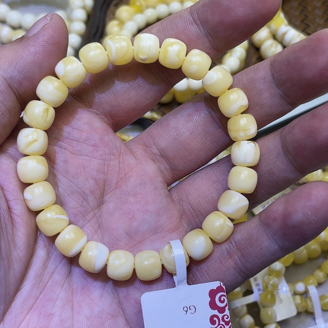 蜜蜡手串未镶嵌8.8mm特白妖花飘瓷白蜡醇