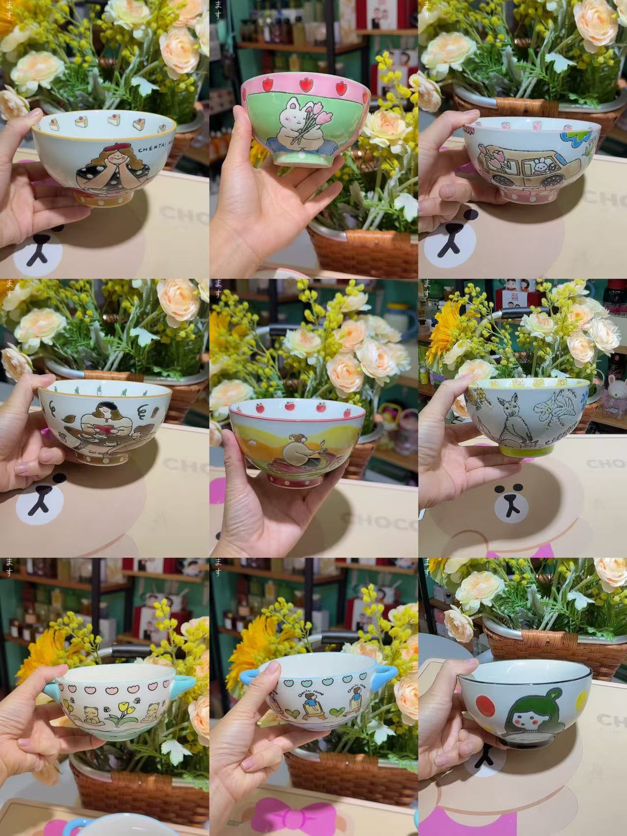 陈太原创手5寸绘米饭碗网红可爱碗盘餐具亲子家用陶瓷动物泡面