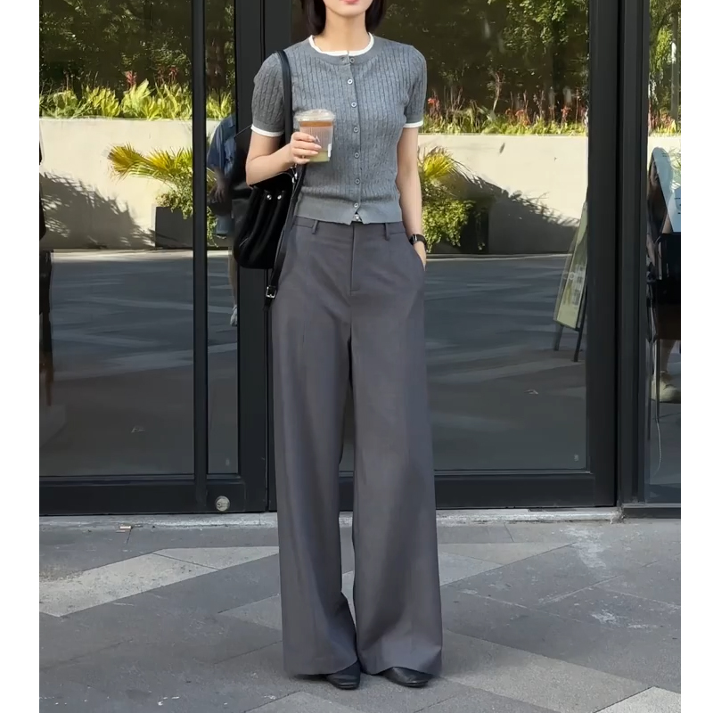 简约知性西装裤女早秋新款大码梨形身材垂感显瘦遮胯通勤风休闲裤