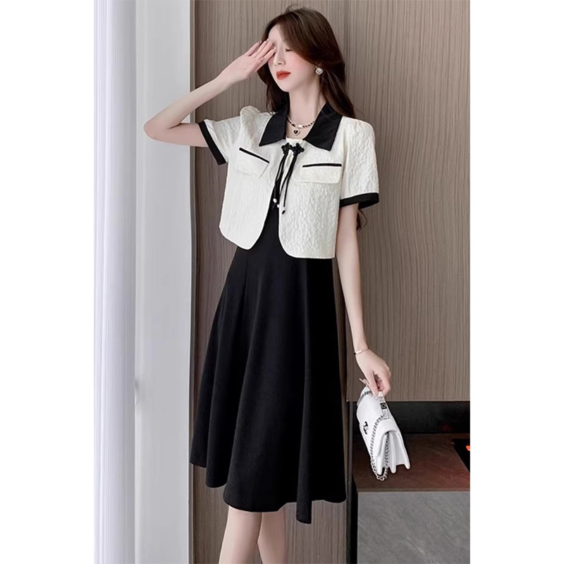 【密】【两件套】【有里布】小香风时尚套装裙女短袖连衣裙两件套D2460