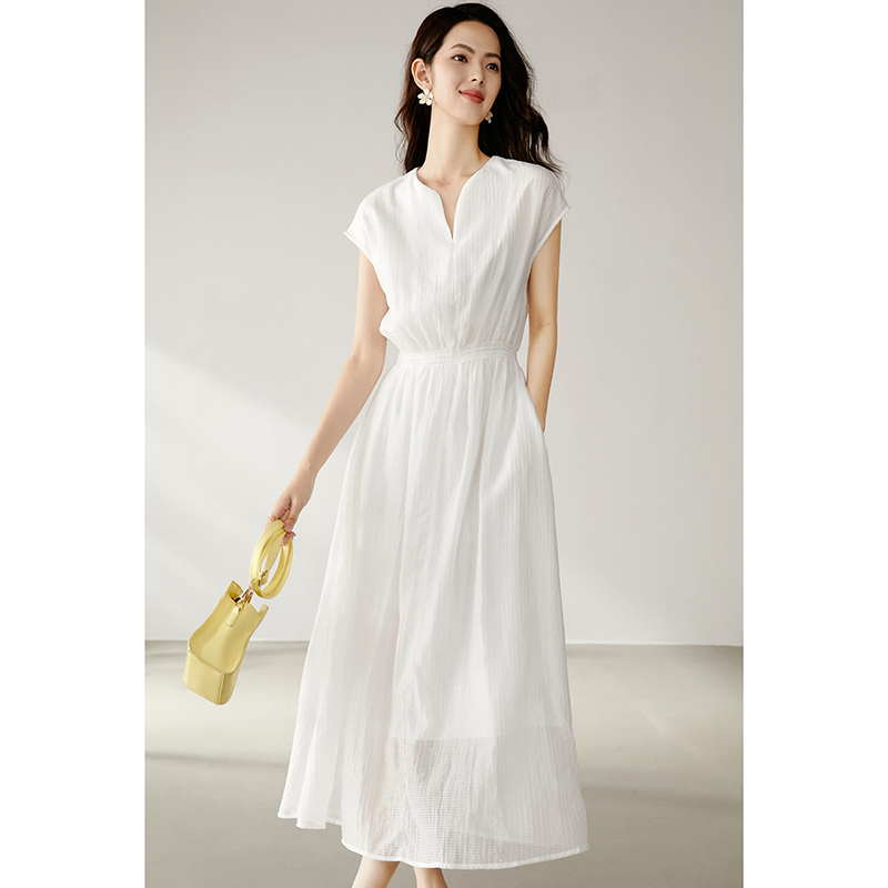 晚白【新品】2025海边度假裙子收腰白月光裙无袖连衣裙25021433