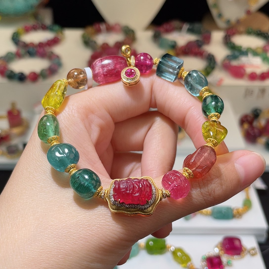 碧玺手链18K金镶嵌碧玺手链