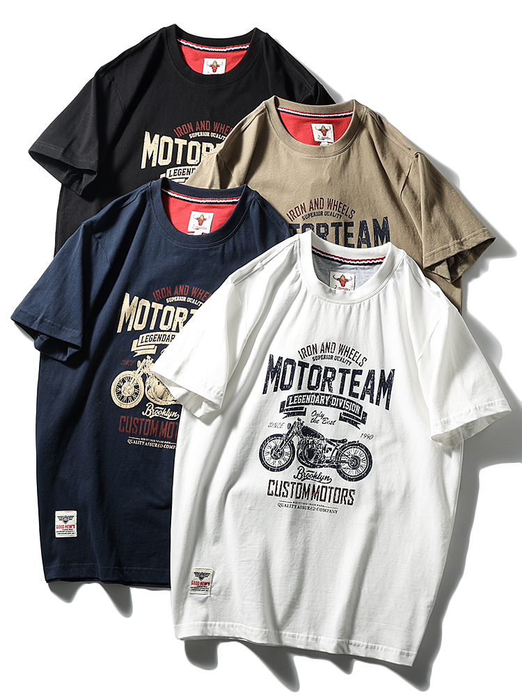 JESSE夏季美式重磅水洗机车磨毛纯棉前后印花宽松圆领T恤228