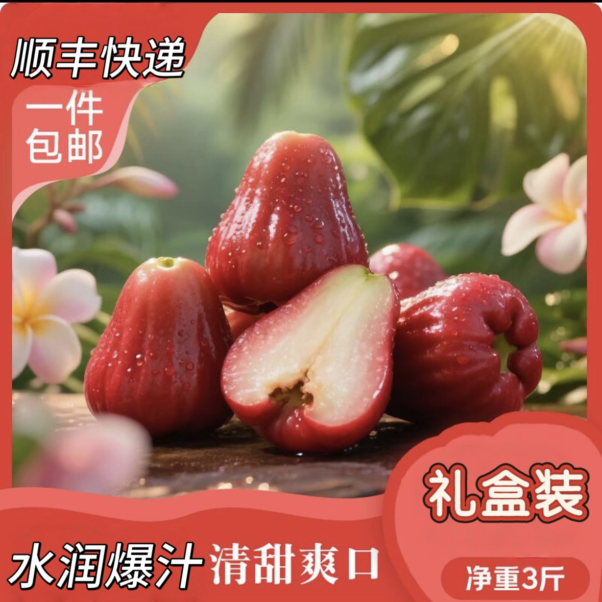 《空运直达》莲雾 黑金刚莲雾精选礼盒装 包邮黑金刚莲雾海南省