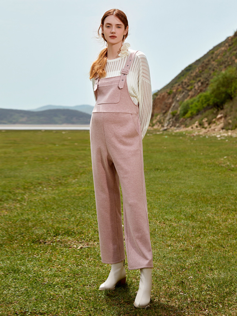 孕妇装坑条针织阔腿背带裤45076