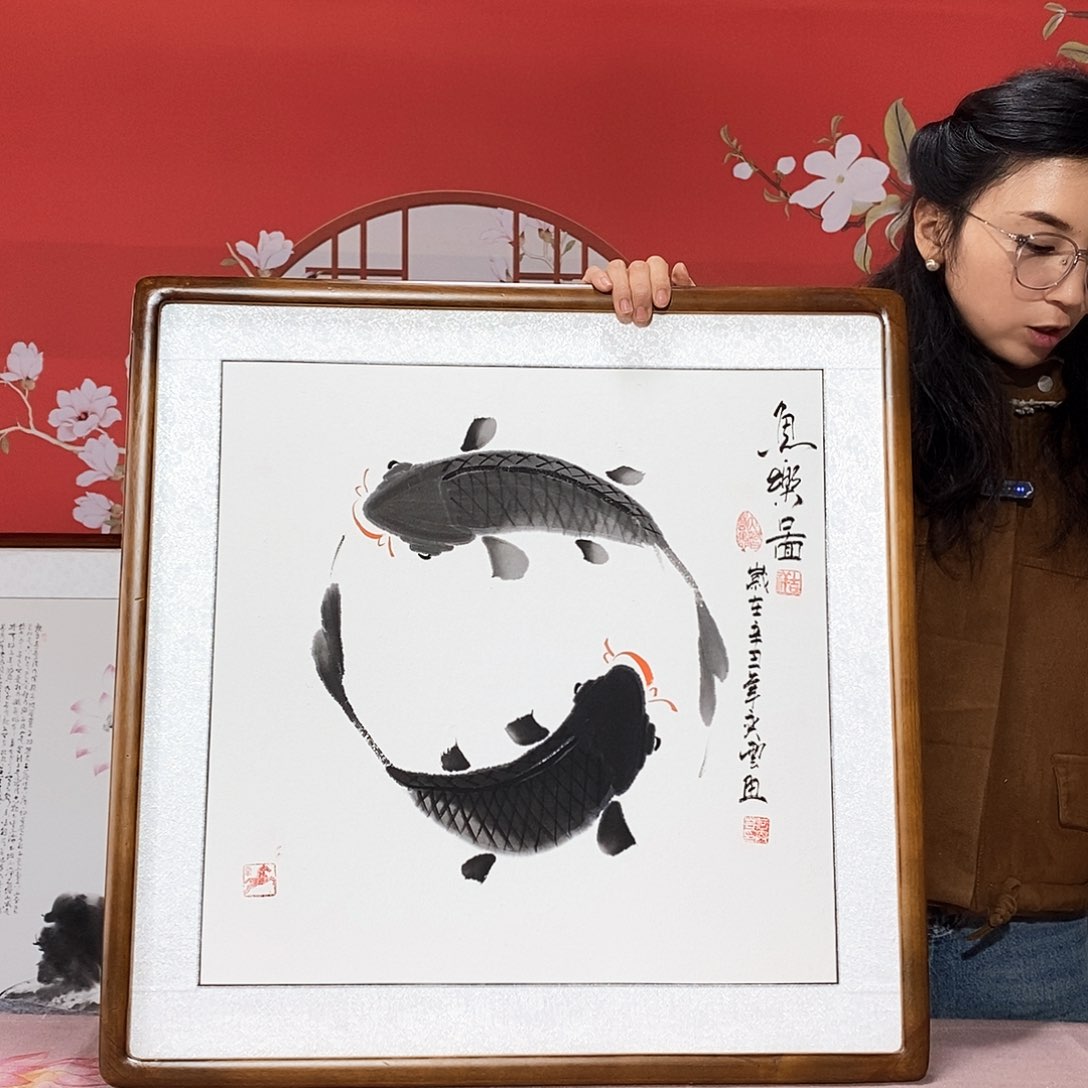 国画手写手绘带框包邮63✖️63