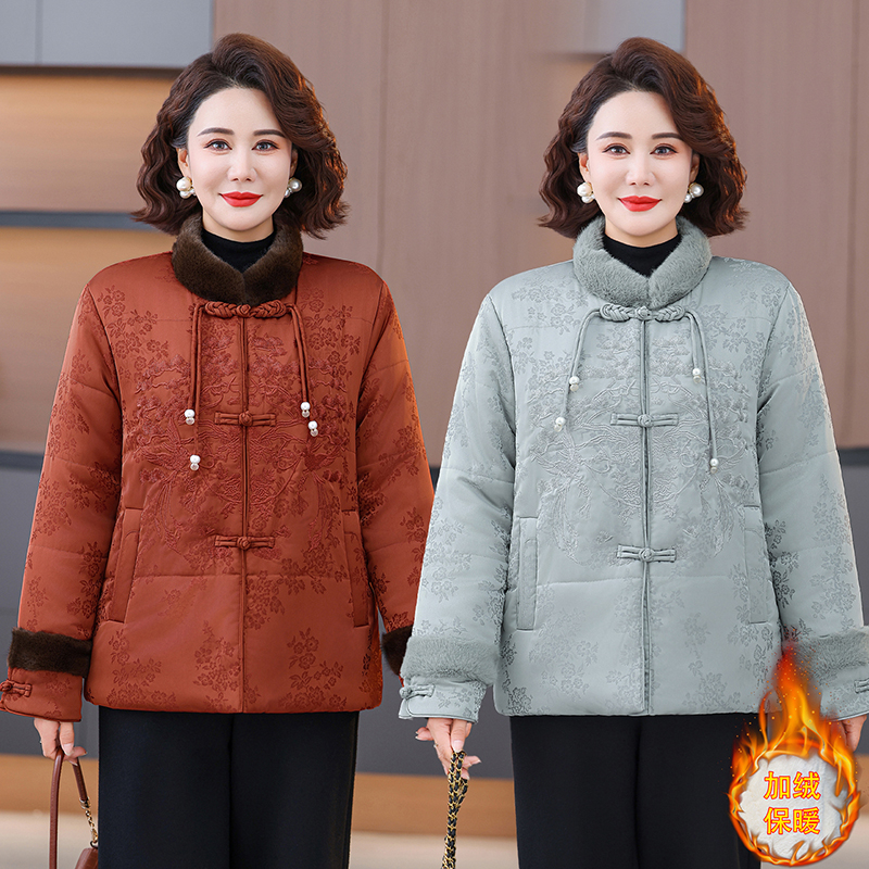 外套短款民族风立领大码棉服长袖厚款冬季妈妈装棉衣气质中老年