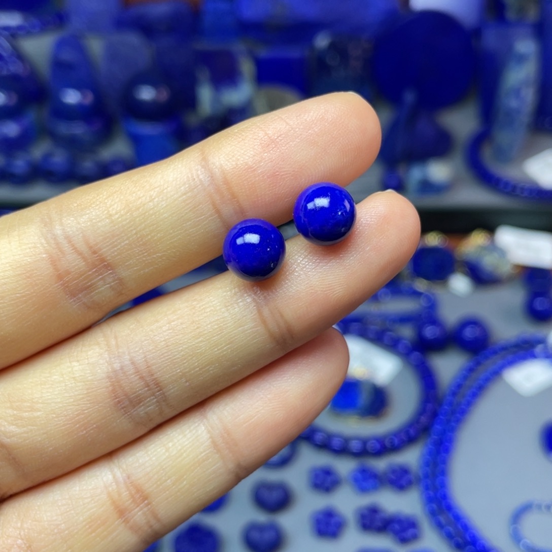 青金石银S925镶嵌8mm耳饰