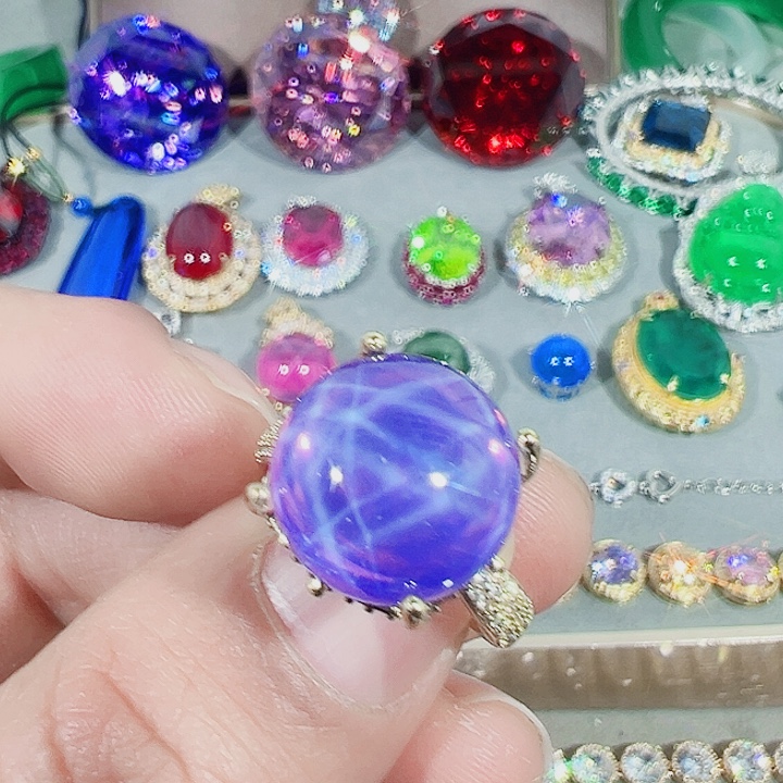 非金属红色蓝色满镶嵌吊坠戒指