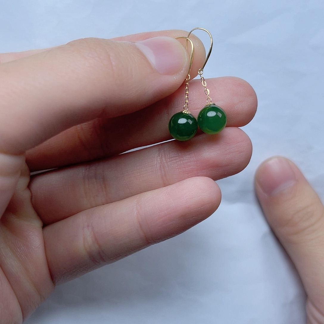 和田玉耳坠0618K金镶嵌