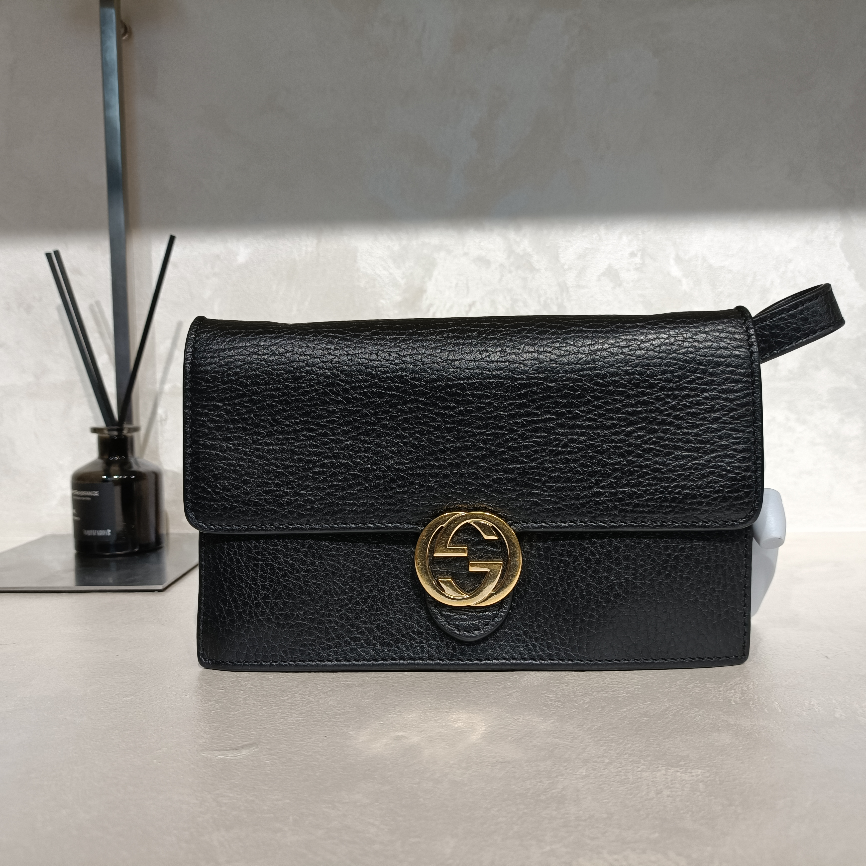 99新 GUCCI/古驰 黑色金扣风琴包链条单肩包简约大方设计