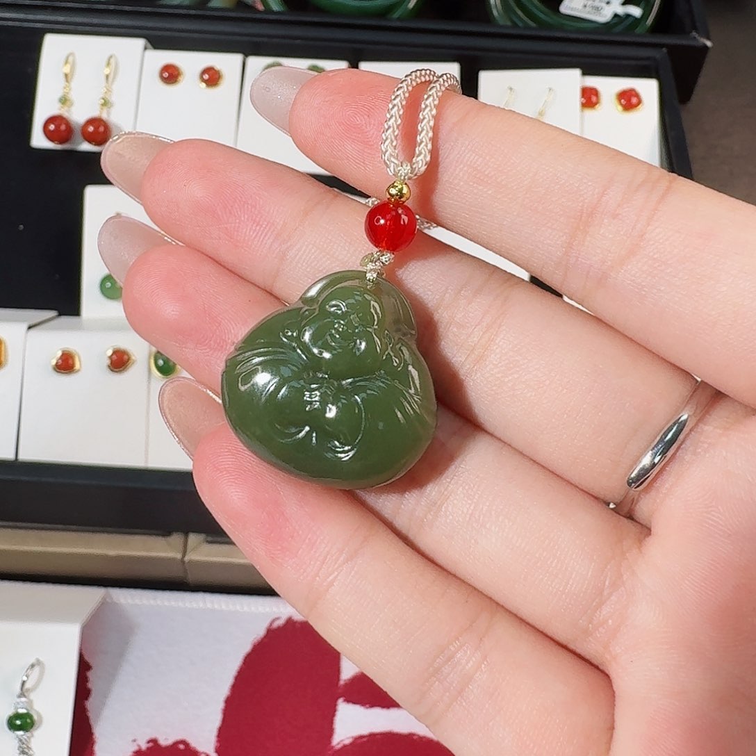 和田玉（碧玉）未镶嵌戒指抱抱佛