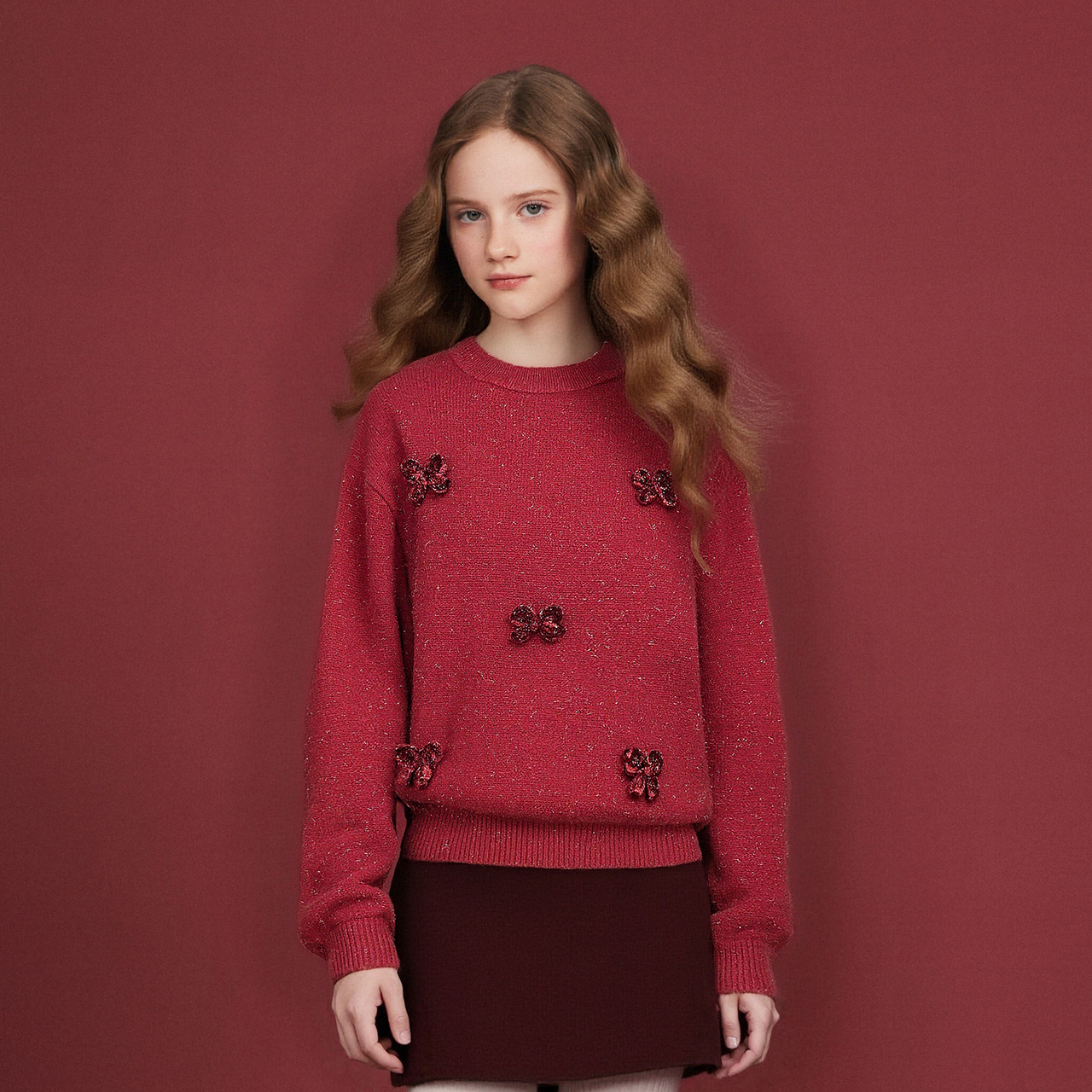 笛莎童装毛衣2025冬季新款加厚红色针织衫新年拜年服-9N2565503