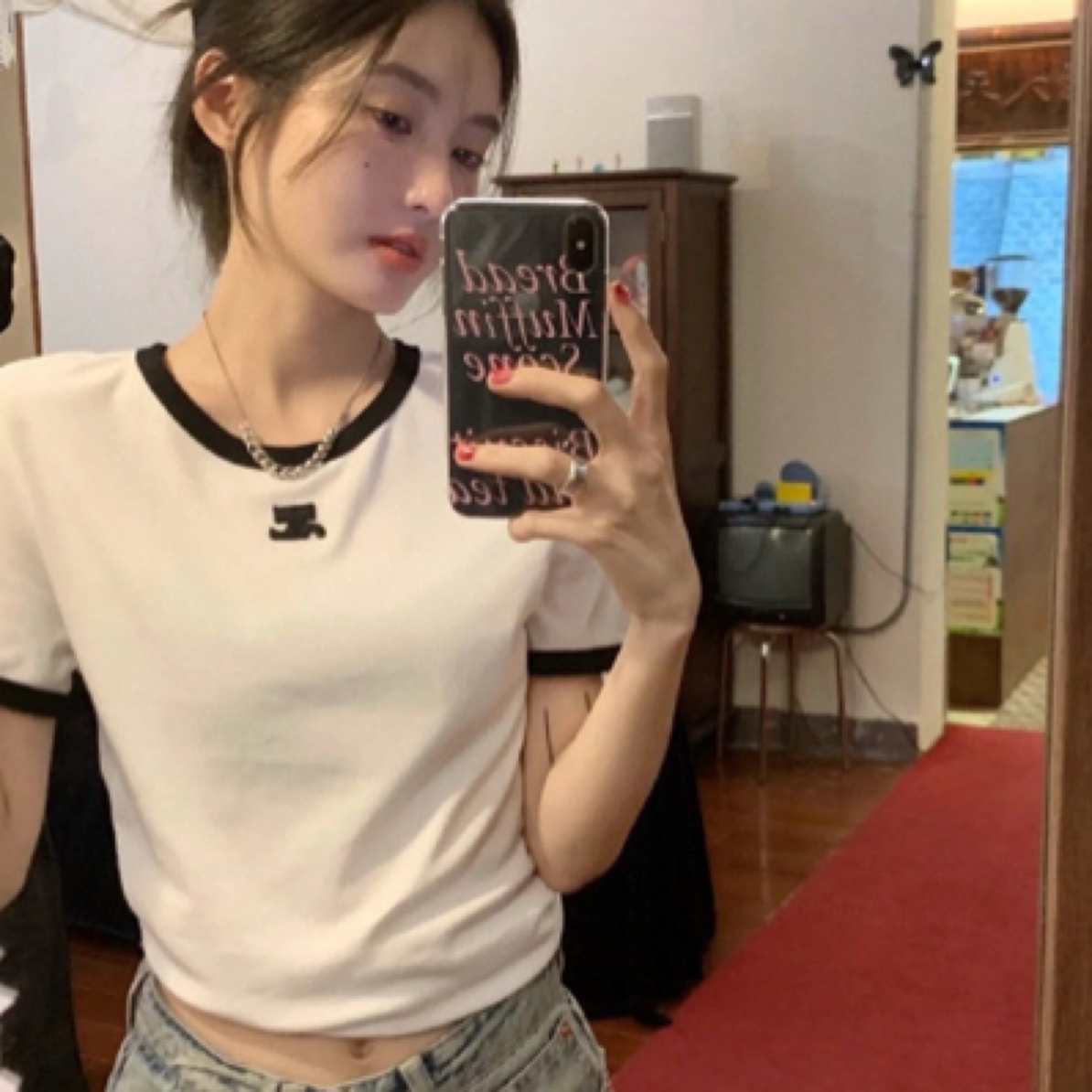 jennie同款王心凌同款经典刺绣LOGO基础修身短袖T恤#