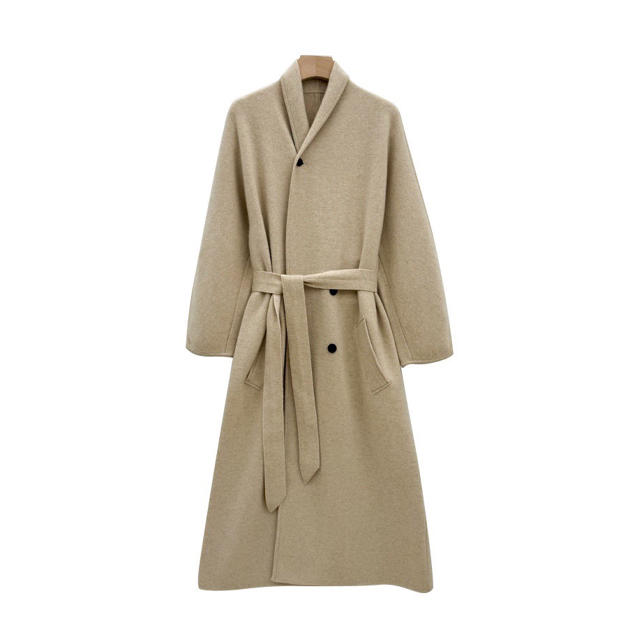 松弛自在！纯羊绒大衣女秋冬加厚双面羊绒大衣针织外套中长款