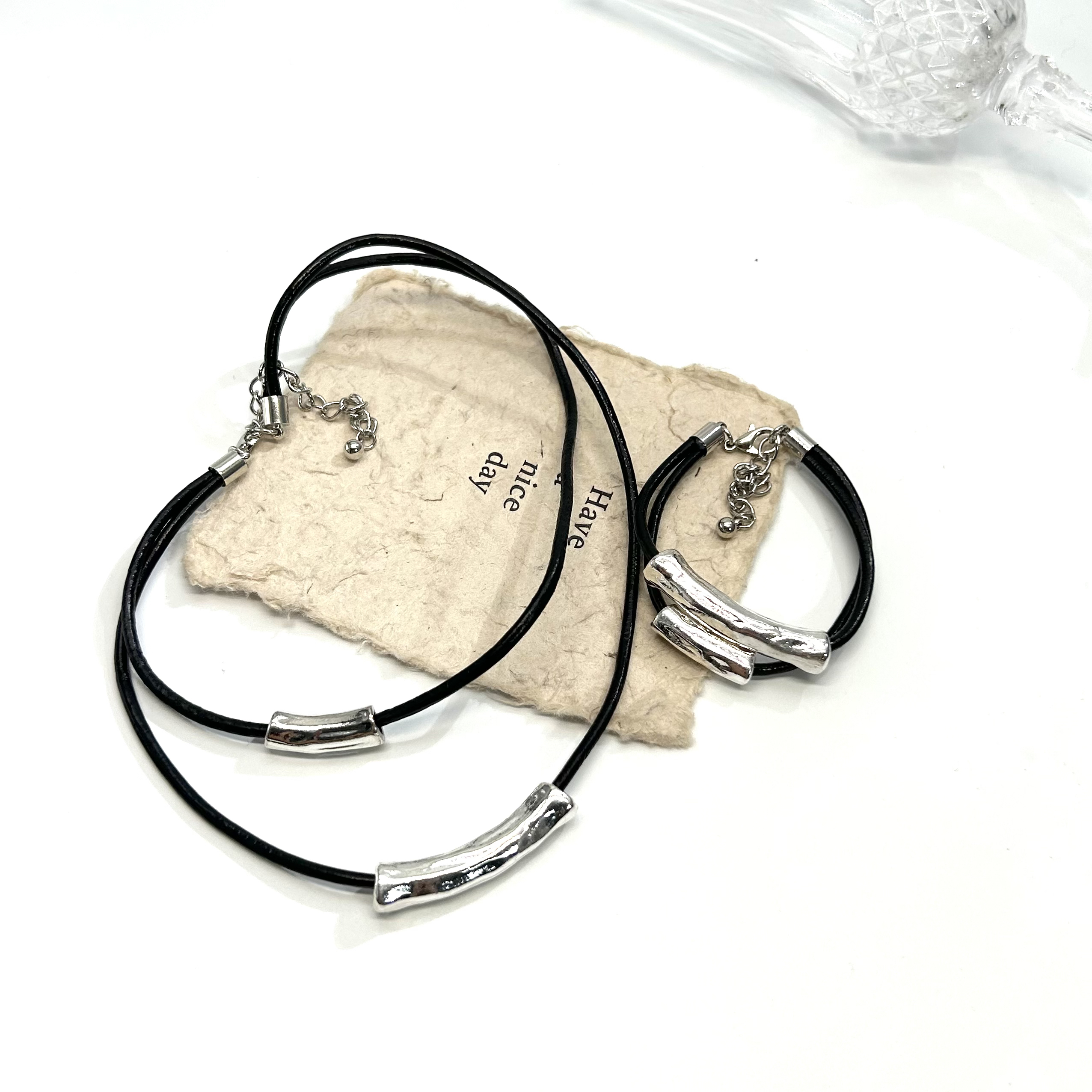 铜合金皮质项链 07580时尚百搭松弛感大小薯条手链项链（两条一套