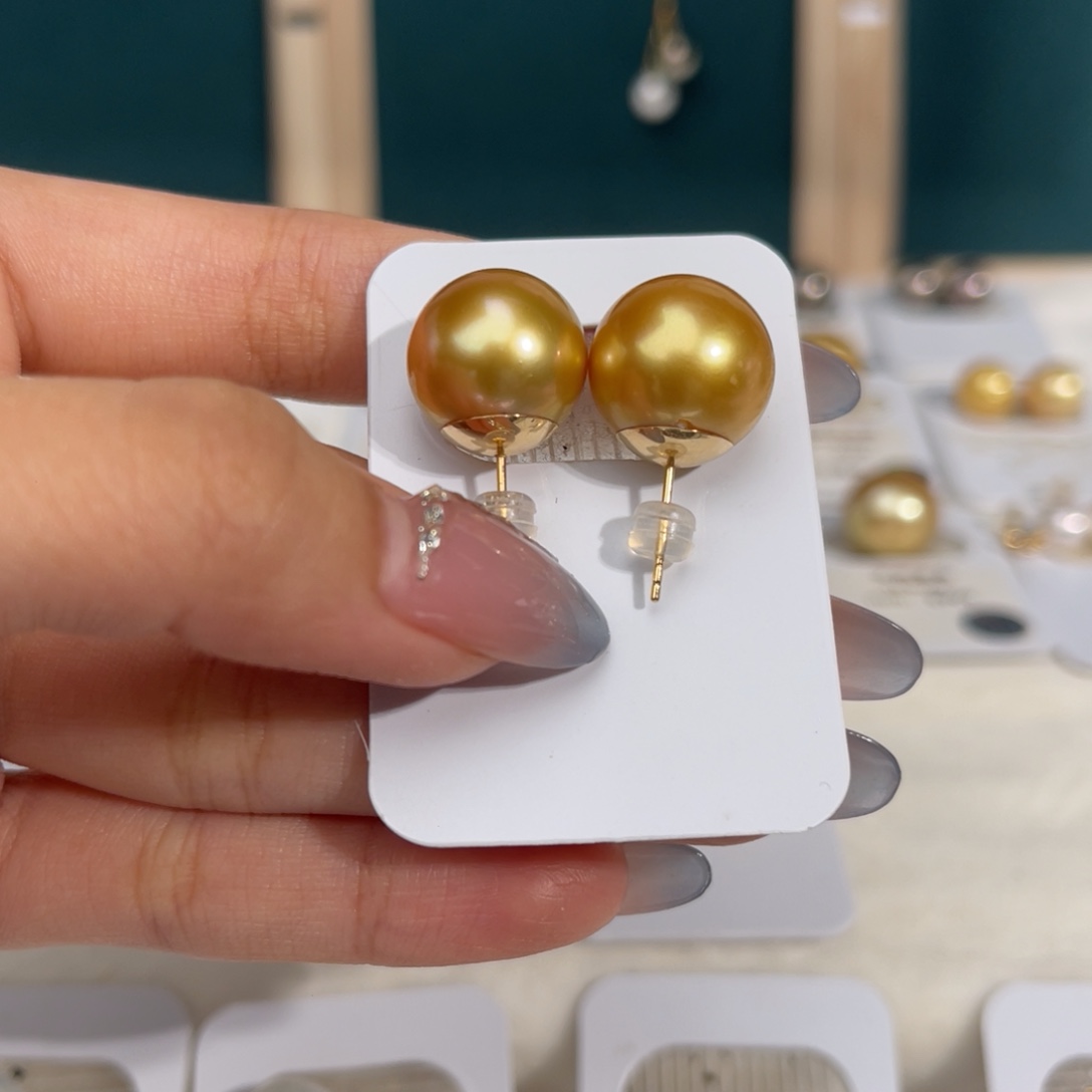 18K金镶嵌海水珍珠南洋金珠14-15mm